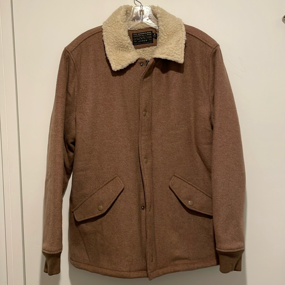 J Crew Sherpa-lined wool-blend varsity jacket with PrimaLoft
